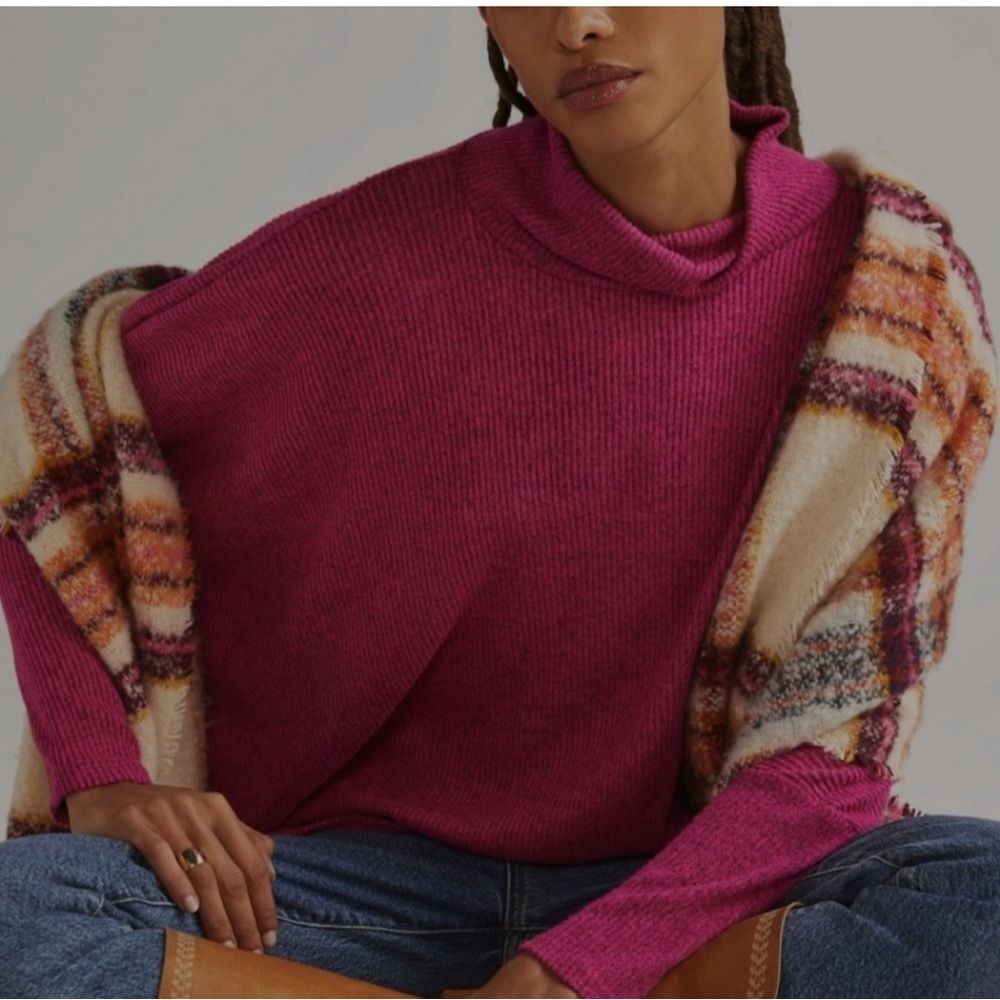 Anthropologie Amadi Cowl Neck Ribbed Poncho  Sweater Heather Medium Pink M NWT